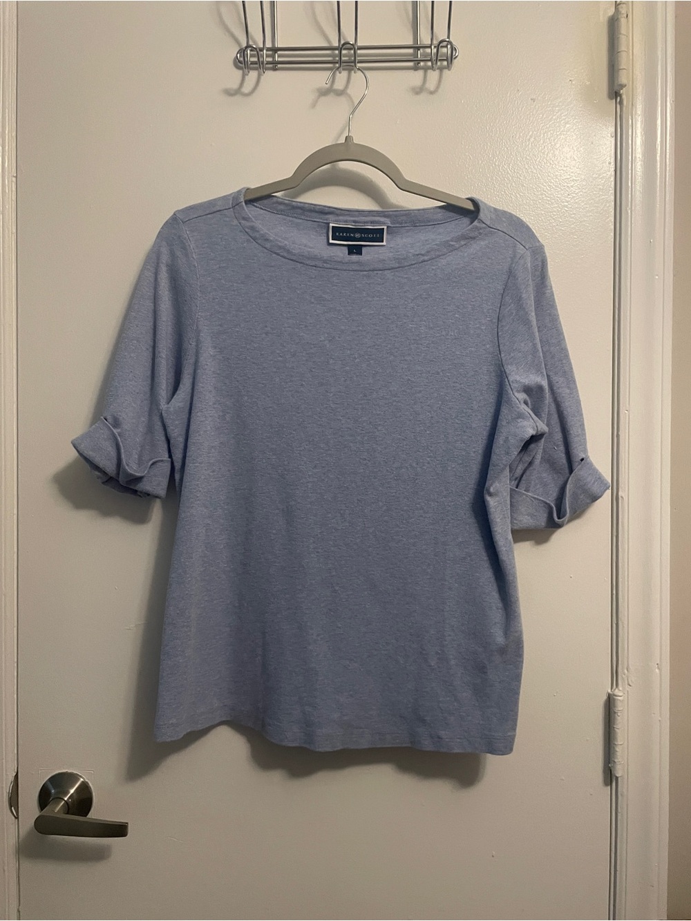 Karen Scott Light Lavender Short-Sleeve Roll-Tab Tee